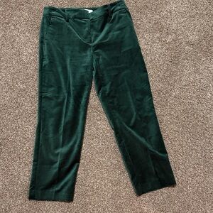 LOFT Dark Green Velvet Straight-Leg Pants